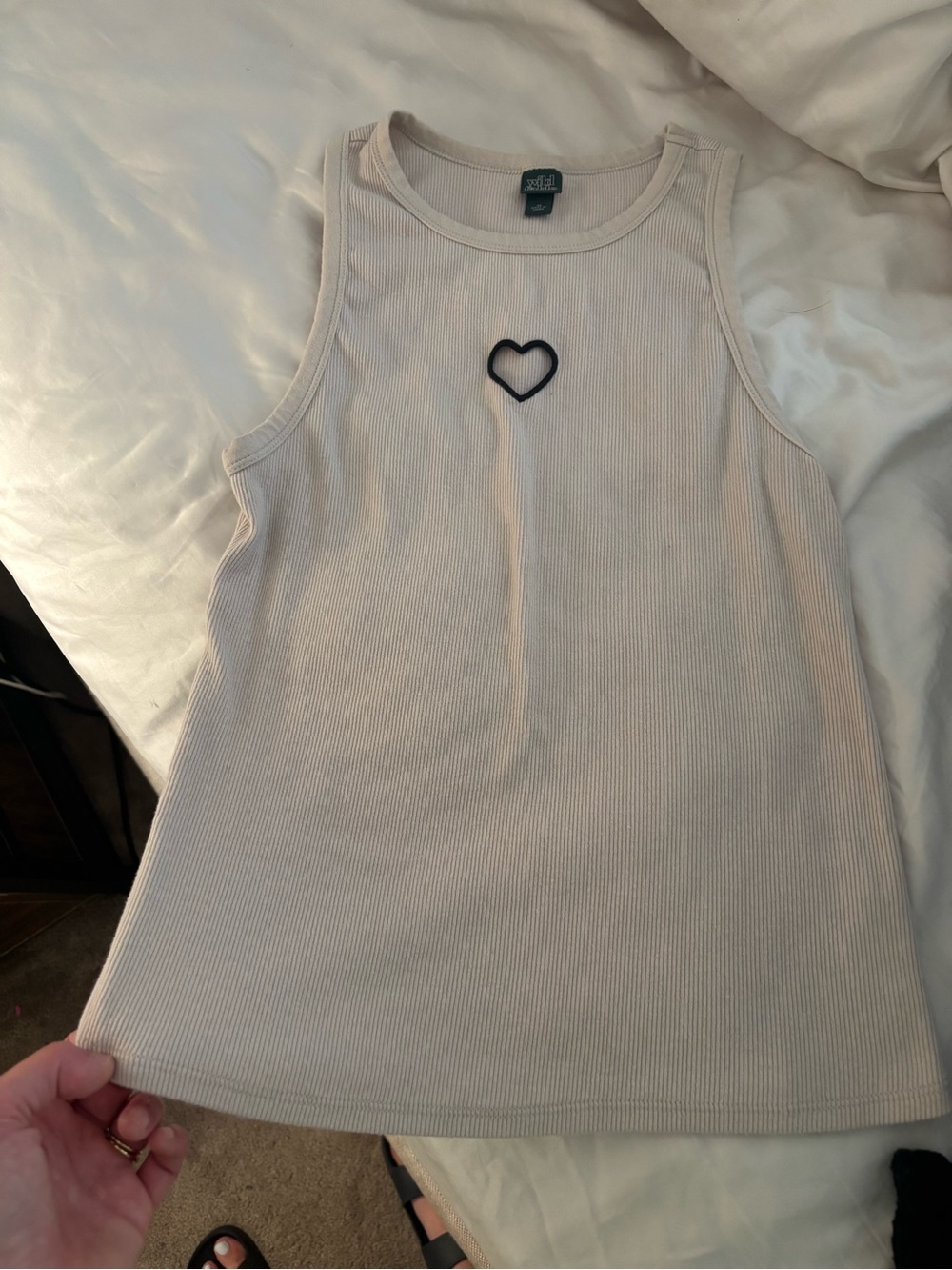 wild fable Cream Ribbed Tank with Black Heart